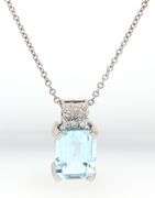 14kt White gold 2.25ct aquamarine and diamond pendant on chain