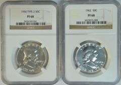 Pair of nearly perfect NGC PR68 Franklin Half Dollars from 1956 & 1962