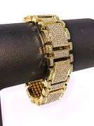 Huge 90 Gram 14 Kt Gold Plate Italian God Father Simualted Diamond Link Bracelet