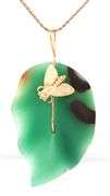 14kt Yellow gold Green agate leaf bee pendant on chain