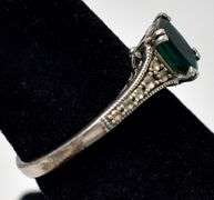 Green Gemstone and CZ Gemstone Ring in Sterling Silver