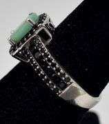 Emerald and Black Spinel Gemstone Ring in Sterling Silver