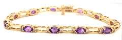 14kt Yellow gold oval amethyst and diamond station bracelet