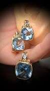 Elegant 18K Yellow Gold Blue Topaz Earrings and Pendant
