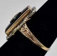 Vintage 10K Yellow Gold Black Onyx Gemstone and Diamond Ring