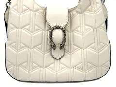 GUCCI, White Dionysus Hobo Leather Large Shoulder Bag with Web Strap