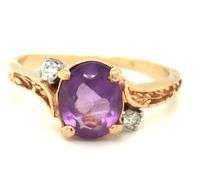10kt Yellow gold amethyst and diamond ring