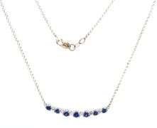 14kt White gold diamond and blue sapphire bar pendant necklace