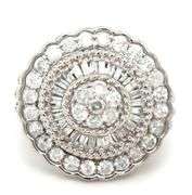 10kt White gold 2ctw round and baguette halo diamond cluster ring