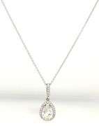 14kt White gold 2ct pear shaped diamond in 1/4ctw halo pendant on chain