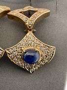 CERTIFIED 18K YELLOW GOLD DIAMOND AND SAPPHIRE DANGLING EARRINGS