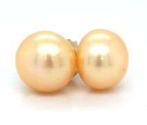 14kt Yellow gold 10mm Golden button pearl earrings