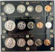 1957 US Mint Silver Proof Set 5 coins acrylic holder lot of 3