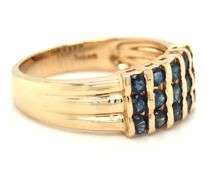 14kt Yellow gold 5 row round blue sapphire cluster ring