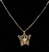 Amazing 14K Yellow Gold Butterfly Pendant Necklace