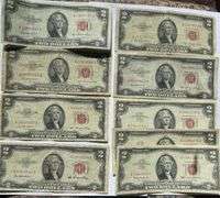 Six 1953 & Three 1963 $2 US Notes