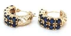 14kt Yellow gold 2 row blue sapphire hoop earrings