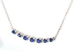 14kt White gold diamond and blue sapphire bar pendant necklace