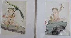Collection of 2 original painting by Ping Zheng hand signed. Frogs