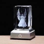 3D Crystal Guardian Angel with Colorful Light Base