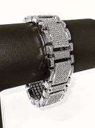 Huge 120 Gram Sparkling 18 Kt White Gold Plated Saratoga Link Bracelet