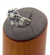 14kt White gold 1.15ctw diamond and blue sapphire cluster ring