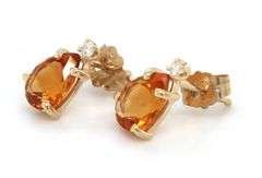 14kt Yellow gold pear shaped Citrine and diamond accent stud earrings