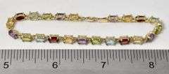 Colorful 10K Yellow Gold Amethyst, Citrine, Garnet, Peridot, and Topaz Gemstone Bracelet