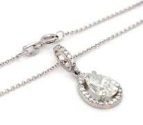 14kt White gold 2ct pear shaped diamond in 1/4ctw halo pendant on chain