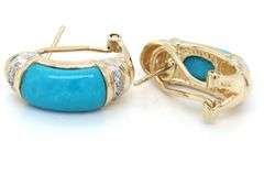 14kt Yellow gold turquoise and diamond accent earrings