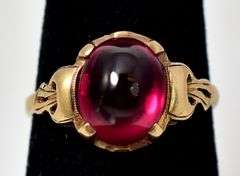 Pretty 10K Yellow Gold Synthetic Ruby Gemstone Ring