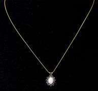 Pretty 14K Yellow Gold Opal and Amethyst Gemstone Pendant Necklace