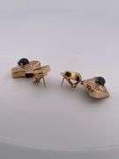 CERTIFIED 18K YELLOW GOLD DIAMOND AND SAPPHIRE DANGLING EARRINGS