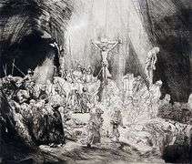 Rare Collectible Etching by Rembrandt, Christ Crucified Between Two Thieves