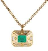 4.70ct Emerald and 2.30ctw Yellow and White Diamond Pendant Necklace in 18K