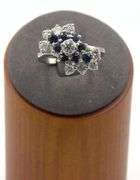 14kt White gold 1.15ctw diamond and blue sapphire cluster ring
