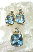 Elegant 18K Yellow Gold Blue Topaz Earrings and Pendant