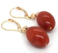 14kt Yellow gold red Jade dangle earrings