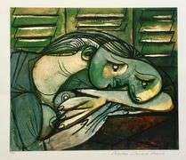 Collectible Pencil Numbered Pablo Picasso, Seated Woman on Wood Chair