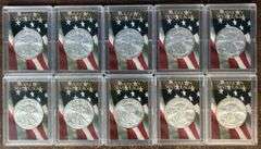 Ten (10) Superb Gem BU 2003 $1 American Silver Eagles in custom holders