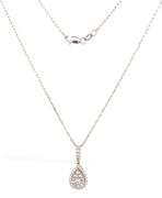 14kt White gold 0.36ctw double halo cluster teardrop pendant on chain
