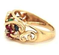 Colorful 10K YG Floral Motif Ring, Earring, and Pendant Suite