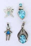 4 Sterling Silver Pendants with Blue Stones