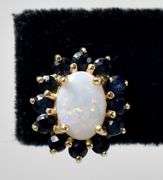Colorful 14K Yellow Gold Opal and Blue Sapphire Gemstone Stud Earrings