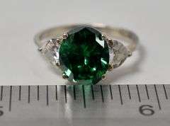 Green and White Glass Gemstone Ring  in Sterling Silver