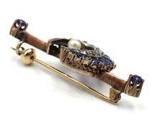 Antique 2.10ctw sapphire, diamond and pearl moon brooch