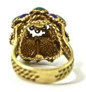 Vintage 14K Yellow Gold Enamel & Diamond Flower Ring