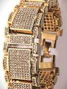 Huge 90 Gram 14 Kt Gold Plate Italian God Father Simualted Diamond Link Bracelet