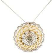 Vintage 1.00ctw Emerald Two Tone Filigree Pendant Necklace in 18K