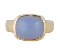 Blue Chalcedony Cabochon Bezel Set Solitaire Ring in 14K